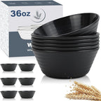 Wheat Straw Bowl Sets,6 PCS Unbreakable Cereal Bowl 36 OZ,Microwave and Dishwasher Safe Bowls,Soup Bowl Sets BPA Free Apartment Bowl for Serving Cereal,Oatmeal and Salad (Black)