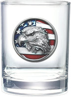 Heritage Pewter Eagle Head with Flag Double Old Fashion | Double Rocks Glass 14 oz for Liquor | Expertly Crafted Pewter Glass