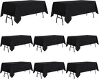 sancua 8 Pack Black Tablecloth 60 x 84 Inch, Rectangle Table Cloth for 4ft Tables - Stain and Wrinkle Resistant Washable Polyester Table Cover for Dining Wedding Banquet Party Buffet Restaurant