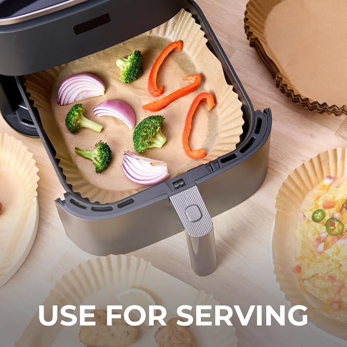 KITCHEN GENIE BPA-Free Non Stick Air Fryer Liners Disposable, Fits 5-8 QTS, 200 PCS, Easy Cleanup Unbleached Parchment Paper Inserts, Airfryer Basket Sheets, Compatible with Most Fryers, 8 Inch Round