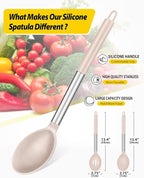 Pack of 2 Large Silicone Cooking Spoons,Non Stick Solid Basting Spoon,Heat-Resistant Kitchen Utensils for Mixing,Serving,Draining,Stirring (STAINLESS STEEL KHAKI)
