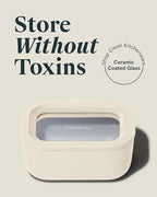 Caraway Mini Rectangle Food Storage Container - 2.6 Cup Glass Storage Container for Food - Non-Toxic Ceramic-Coated Glass - Air Release Technology - Compact & Stackable Design - Cream