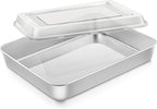 9¾ x 12½ x 2 Inch Baking Pans Set, Rectangle Sheet Cake Pan with Lid, Stainless Steel Bakeware for Lasagna Brownie Casseroles