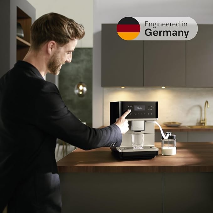 Miele CM 6360 MilkPerfection Automatic Coffee Machine - OneTouch for Two, AromaticSystem, 8 individual profiles, DoubleShot, WiFi-compatible, LED lighting, in Obsidian Black CleanSteel Metallic