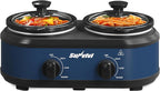 Double Slow Cooker,2 Removable Pots Small Mini Crock Buffet Server and Warmer with Adjustable Temp, Visible Glass Lids, Dishwasher Safe, 2 x 1.25 Quart, Blue
