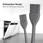 Kitchen Mama WaltzGrip Platinum Silicone Basting Pastry Brush: Set of 2 Heat-Resistant Brushes for Cooking, Baking, Grilling, and Spreading Oil or Butter - Dishwasher-Safe (Metal Gray)