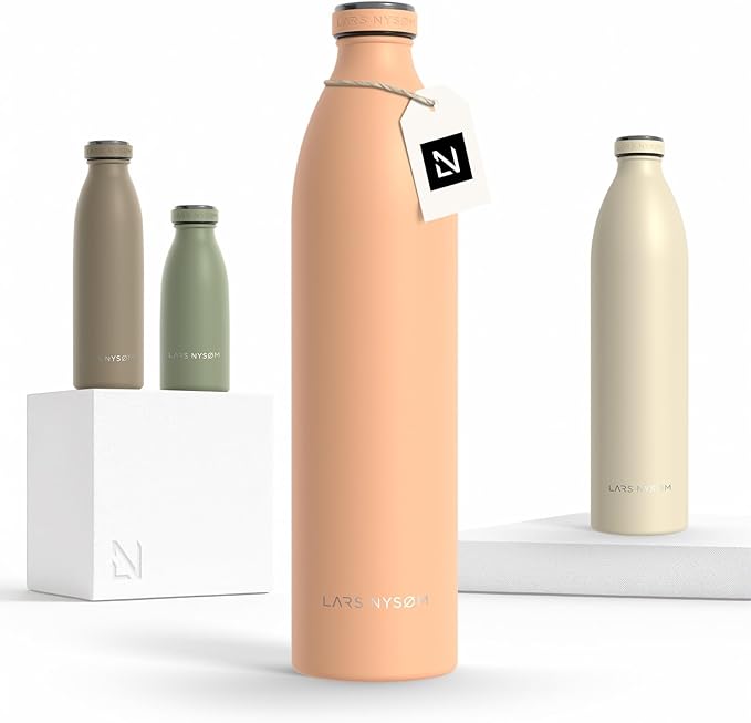 LARS NYSØM Stainless Steel Insulated XL Water Bottle 12 oz 17 oz 25 oz 34 oz 51 oz | Insulated Thermo Flask for Hot and Cold Beverages | Leakproof Drinking Bottle (Creamy Peach, XL 50.7 oz)