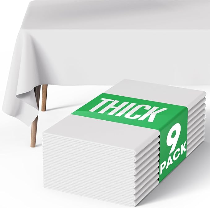 Pureegg Rectangle Table Cloth 60" x 84" – Durable Polyester Tablecloth Offers Reusable & Washable Protection, Ideal for Outdoor Party, Picnic, Wedding, Banquet and Birthday, 9 Pack, White