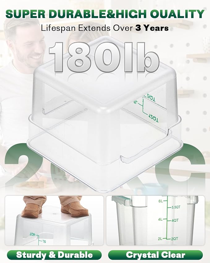 2QT NSF Food Storage Containers: 6 PCS [Food Grade][Hot&Cold Resistant] Commercial Clear Square Food Storage Containers with Scales Handles for Home Restaurant Kitchen Proof Dough(BPA FREE-GREEN)