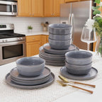 AmorArc Stoneware Dinnerware Sets,Round Reactive Ceramic Plates and Bowls Sets,Highly Scrath Resistant | Dishwasher & Microwave Safe Dishes,Service for 6 (18pc)
