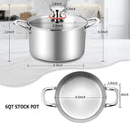 TeamFar 6 Quart Stock Pot, Stainless Steel Tri-Ply Cooking Pasta Pot with Tempered Glass Lid for Induction/Electric/Gas/Ceramic, Healthy & Sturdy, Double Riveted Handles & Dishwasher Safe