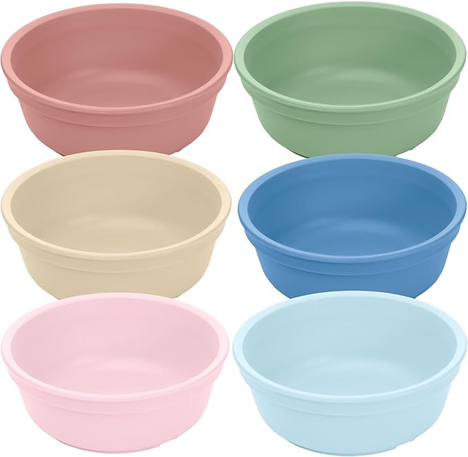 Re-Play Made in USA 20 Oz. Reusable Plastic Bowls, Pack of 6 - Dishwasher and Microwave Safe Bowls for Snacks, Cereals, and Everyday Dining - Durable Toddler Bowl Set 4.75" x 4.75" x 2", Meadow