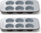 Caraway Nonstick Ceramic 6 Cup Muffin Pan Duo – Non-Toxic, PTFE & PFOA Free – Oven Safe – Aluminized Steel Core – Small Muffin Pan for Baking Cupcakes, Muffins & More - Black