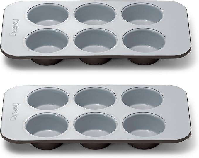 Caraway Nonstick Ceramic 6 Cup Muffin Pan Duo – Non-Toxic, PTFE & PFOA Free – Oven Safe – Aluminized Steel Core – Small Muffin Pan for Baking Cupcakes, Muffins & More - Black
