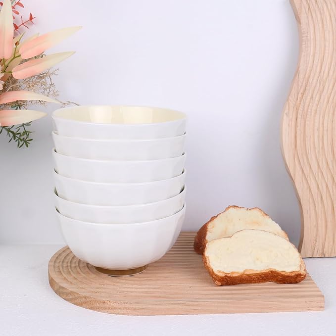 6-Piece Pasta Bowls 24 oz, Yellow Porcelain 6 inch, Microwave Oven Dishwasher Safe Scratch Resistant