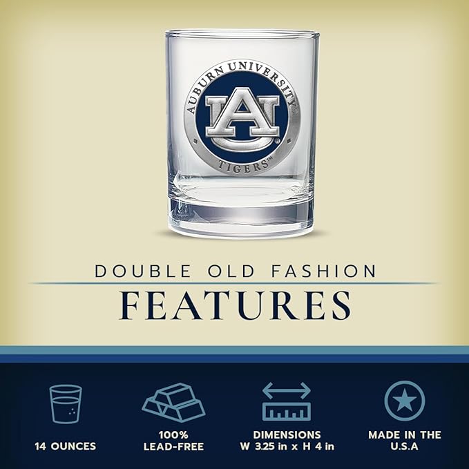 Heritage Pewter Auburn Double Old Fashion | Double Rocks Glass 14 OZ for Liquor | Expertly Crafted Pewter Glass