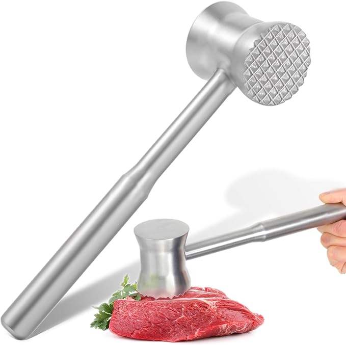 Meat Tenderizer Mallet Stainless Steel, Dual Side Meat Hammer Chicken Pounder, Heavy Duty Meat Beater for Steak and Beef, Meat Pounder Kitchen Cooking Mallet(1 PCS)