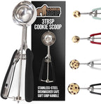 GORILLA GRIP Stainless Steel Cookie Scoop for Baking, 3 TBSP, Multipurpose Melon Baller, Meatball Spring Scoops, Perfect Portion Sizes, Easy Food Release, Scooper Size 20, BPA-Free Kitchen Tool, Black