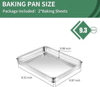 Baking Sheets Set of 2, HKJ Chef Cookie Sheets 2 Pieces Stainless Steel Baking Pans & Toaster Oven Tray Pans, Rectangle Size 9L x 7W x 1H inch & Non Toxic & Healthy & Easy Clean