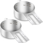 2PCS 1/4Cup (60ml, 2oz) Single Measuring Cup, Etched Inner Scale Stainless Steel Measure Scoop, Metric and US Measurement, Dishwasher Safe