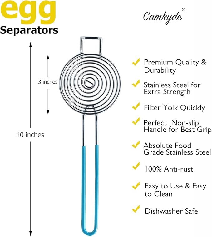 CAMKYDE Egg Separator Food Grade Stainless Steel Egg Yolk White Separation Tool, Set of 2 (Blue)