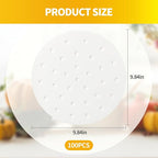 100 PCS Non-Stick Bamboo Steamer Paper, 10" Round Liners with Holes for Steamer Basket, Air Fryer, Bamboo Steamers, and Oven Use