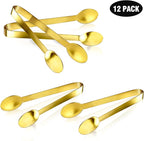 JCREN 12 Pcs Gold Tongs - Stainless Steel Serving Tongs for Food, Appetizers, Desserts - 4.9inch