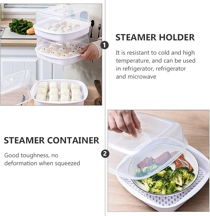 Microwave Cookware Steamer Fish Veggie Steamer Vegetable Steam Cooker Oven Container with Removable Strainer Steam Vent Lid