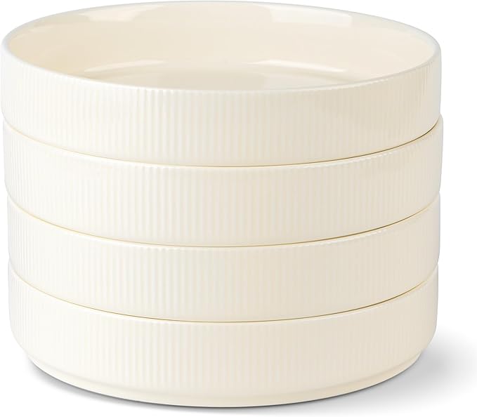 theterra 7.5'' Ceramic Pasta Bowls, Salad Bowls Set of 4, Stoneware Serving Bowls for Fruits, Noodle, Dinner, House-warming Wedding Present, Beige
