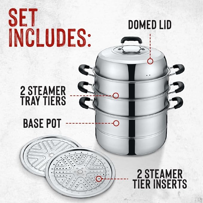 CONCORD 3 Tier Premium Stainless Steel Steamer Set (32 CM)