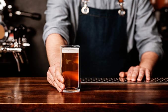 Sun's Tea Double Wall Insulated Glass Tumbler, 16oz (450ml) Highball Glass Cups for Beer, Lemonade, Iced Tea, Tropical Drink, Cocktail, Smoothie, Mojito and Mixed Drinks, Set of 2 - Collins Style