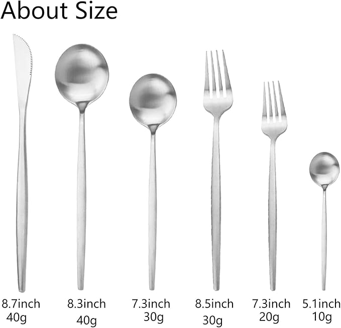 JASHII Silverware Set, 36 Piece Food Grade Stainless Steel Flatware Set Fork Spoon Knife Utensils for Daily Use and Party, Service for 6 Anti Rust, Safe in Dishwasher (Matte Silver)