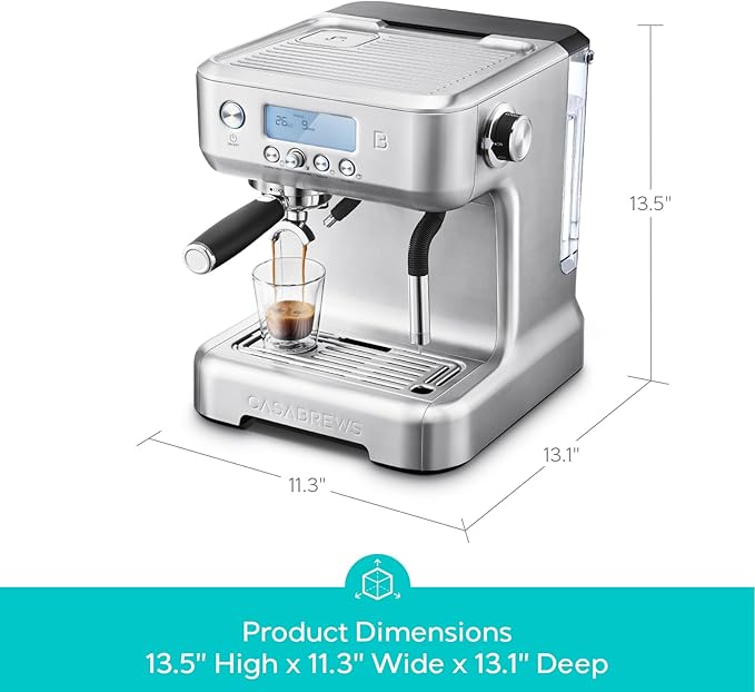 CASABREWS Neutron Pro Espresso Machine with Dual Boiler, 20 Bar Espresso Maker with Automatic Milk Frother and LCD Display, Cappuccino Latte Maker with Separate Hot Water System for Americano, Silver