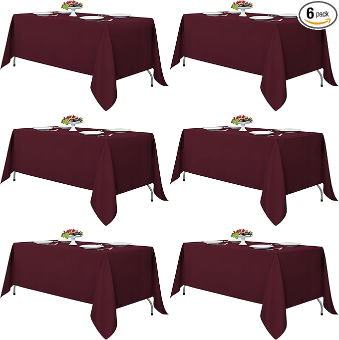Fitable Burgundy Rectangle Tablecloths for 6 Foot Tables, 6 Pack - 70 x 108 Inches - Stain Resistant and Washable Table Clothes, Polyester Fabric Table Covers for Wedding, Party, Banquet, Buffect