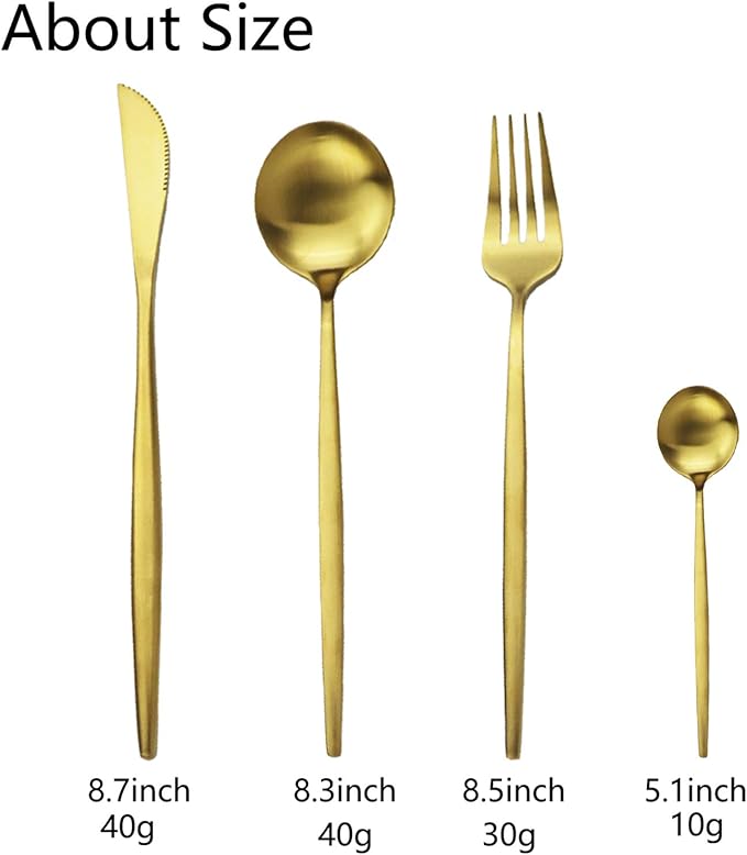 JASHII Silverware Set, 24-Piece Stainless Steel Flatware Set,Kitchen Utensil Set Service for 6,Tableware Cutlery Set for Home, Dishwasher Safe (Matte Gold)