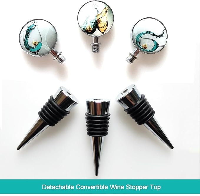 Wine Bottle Stoppers, Set of 3 Stainless Steel Wine Stoppers with Decorative Art Glass, Wine and Beverage Bottle Corks for Gifts, Bar, Wedding, Holiday Party (Green)