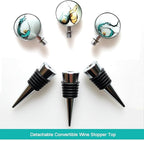 Wine Bottle Stoppers, Set of 3 Stainless Steel Wine Stoppers with Decorative Art Glass, Wine and Beverage Bottle Corks for Gifts, Bar, Wedding, Holiday Party (Green)