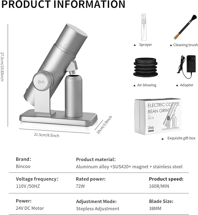 Electric Espresso Grinder, Coffee Bean Grinder for Home Use, Burr Coffee Grinder with 38MM 6-Star CNC Conical Burr and Magnetic Lid & Dosing Cup, Stepless Adjustment