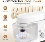 800W Stand Mixer with 5.3QT Bowl, 6-Speed with Pulse Electric Kitchen Mixer, Food Mixer with Dough Hook, Whisk, Beater Tilt-Head & Non-Slip Base for Cookie, Cake, Bread & Baking-White