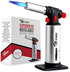 Jo Chef Butane Torch Lighter, Cooking Torch - Refillable Adjustable Flame Lighter with Safety Lock for BBQ, Baking, Brulee Creme, DIY + FREE Recipe eBook (Butane Not Included)