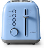 BUYDEEM DT620 2-Slice Toaster, Extra Wide Slots, Retro Stainless Steel with High Lift Lever, Bagel and Muffin Function, Removal Crumb Tray, 7-Shade Settings,Blue