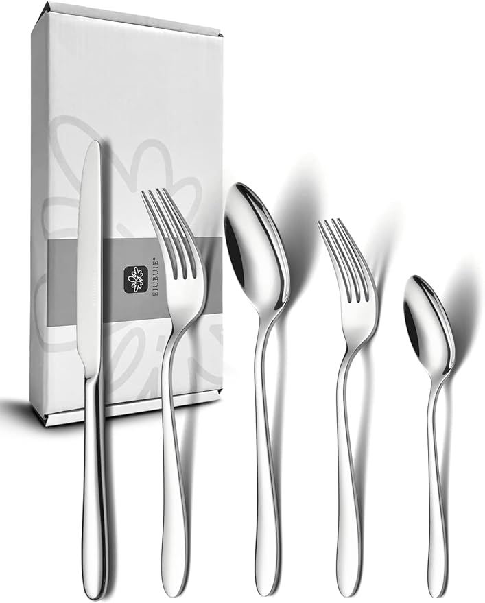40 Piece Silverware Set for 8, Stainless Steel Flatware Set, Cutlery Sets with Mirror Finish, Dishwasher Safe, Modern Kitchen Forks, Spoons, Knives, Eating Utensil Sets