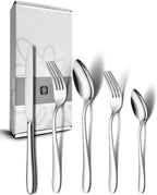 40 Piece Silverware Set for 8, Stainless Steel Flatware Set, Cutlery Sets with Mirror Finish, Dishwasher Safe, Modern Kitchen Forks, Spoons, Knives, Eating Utensil Sets