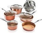 Gotham Steel Hammered 15 Pc Ceramic Cookware Set, Induction Pots and Pans Set Non Stick with Cooking Utensils & Steamer, Non Toxic Ceramic & Titanium Coating PFOA PFOS Free, Oven & Dishwasher Safe