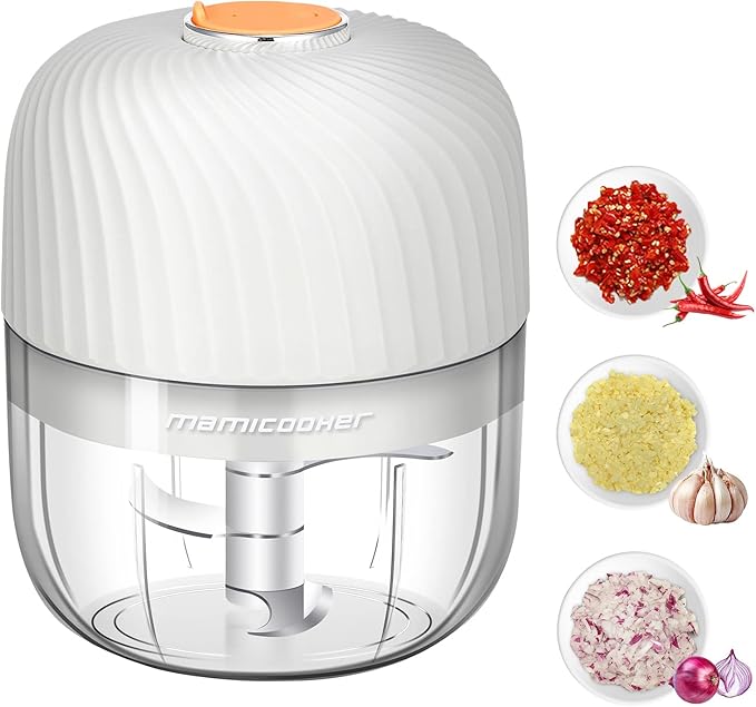 Electric Garlic Chopper, Mini Portable Veggie Chopper, 250ML Garlic Grinder Masher Onion Chopper, Blender to Vegetable, Wireless Food Processor for Ginger, Chili, Fruit, Meat, etc