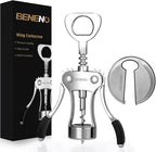Beneno Wine Opener with Stainless Steel Wine Foil Cutter - Bottle Top Seal Cutter, Zinc Alloy Premium Wing Corkscrew with Multifunctional Bottles Opener, Upgrade