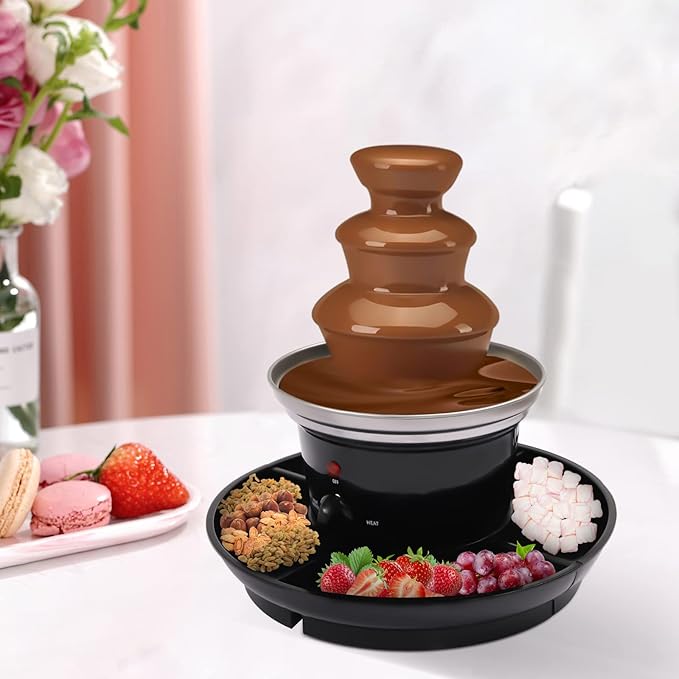 3 Tier Chocolate Fondue Fountain, 40W Stainless Steel Chocolate Fondue Fountain Machine Electirc Chocolate Fondue Set with Fruit Plate for Birthday Party Wedding Celebration