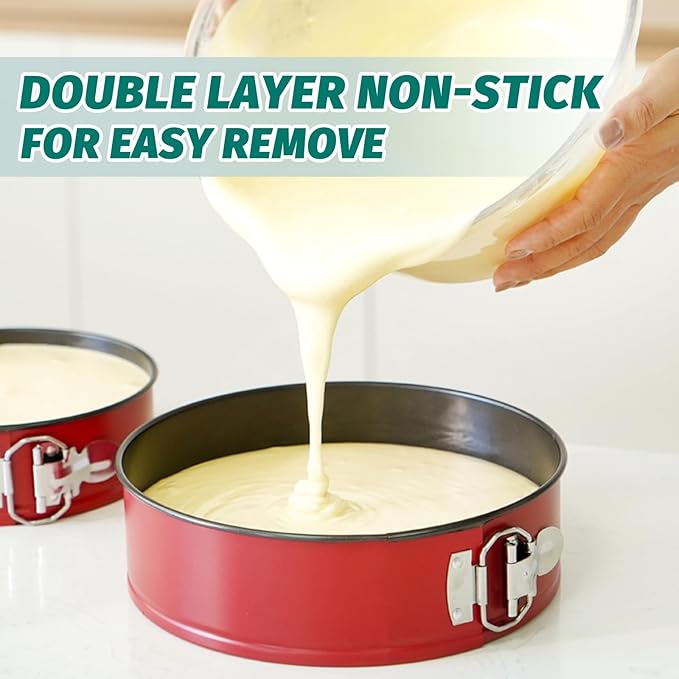 SHIKORI Springform Pan Set, Nonstick 3pcs (4-7-9 in) Springform Pans Cheesecake Pan Removable Bottom, Leakproof Round Spring Form Pans Cake Pans Sets-Red