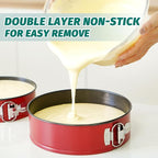 SHIKORI Springform Pan Set, Nonstick 3pcs (4-7-9 in) Springform Pans Cheesecake Pan Removable Bottom, Leakproof Round Spring Form Pans Cake Pans Sets-Red