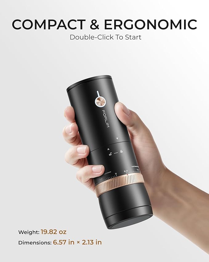 FORLIM Portable Electric Coffee Grinder, Cordless Rechargeable Coffee Bean Grinder with 80 Scale Precise Grinding Settings, Double-Click Start, 10-Blade Conical Burr Coffee Grinders, Clog‑Protection